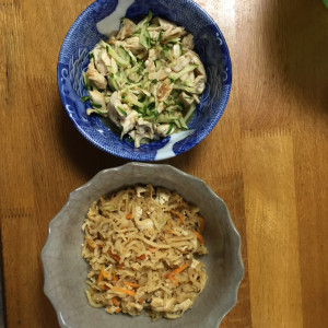 切り干し大根の炊いたん ささみの味噌ダレ和え